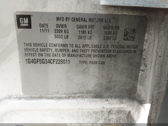 Продажа на аукционе авто 2012 Buick Lacrosse Premium 2 Group, vin: 1G4GF5G34CF228011, номер лота: 44700821