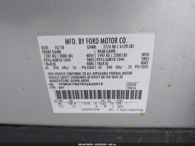 2019 FORD EXPLORER 1FM5K7B87KGA26919 Photo 8