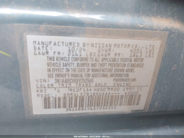 Auction sale of the 2025 Nissan Sentra Sv, vin: 3N1AB8CV6SY252545, lot number: 44700844