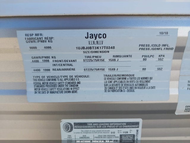 Jayco Other 2019 1UJBJ0BT3K17T0348 Image 9