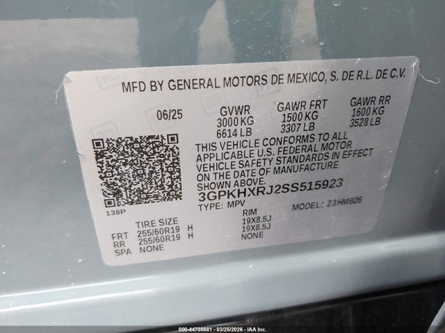 44700881 :رقم المزاد ، 3GPKHXRJ2SS515923 vin ، 2025 Honda Prologue Touring مزاد بيع