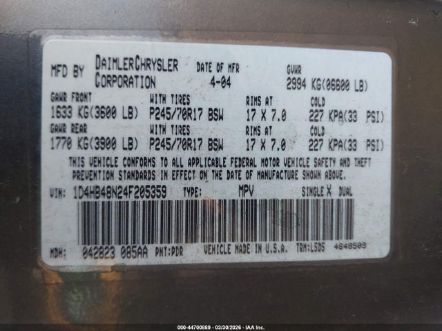 2004 DODGE DURANGO 1D4HB48N24F205359 Photo 8