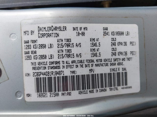 2001 CHRYSLER TOWN & COUNTRY 2C8GP44G91R184871 Photo 8