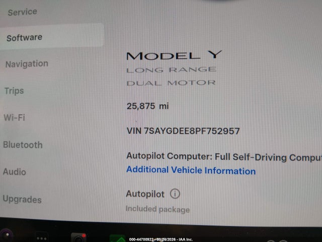 Aukcja sprzedaży 2023 Tesla Model Y, vin: 7SAYGDEE8PF752957, numer aukcji: 44700922