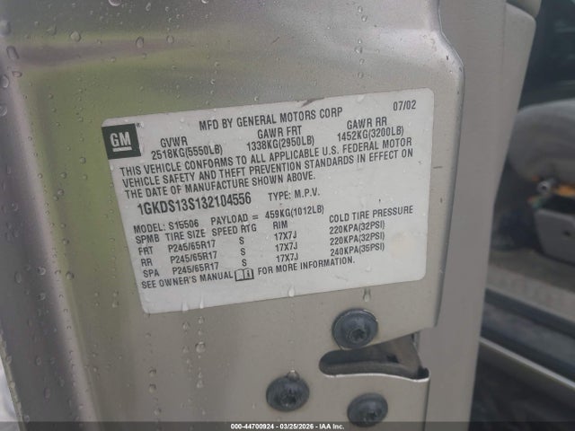 Продажа на аукционе авто 2003 Gmc Envoy Sle, vin: 1GKDS13S132104556, номер лота: 44700924