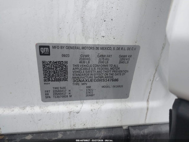 Aukcja sprzedaży 2024 Chevrolet Equinox Awd Lt, vin: 3GNAXUEG0RS147686, numer aukcji: 44700927