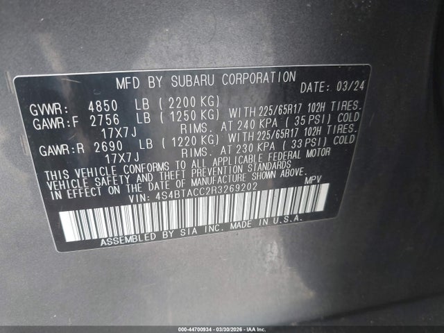 2024 SUBARU OUTBACK 4S4BTACC2R3269202 Photo 8