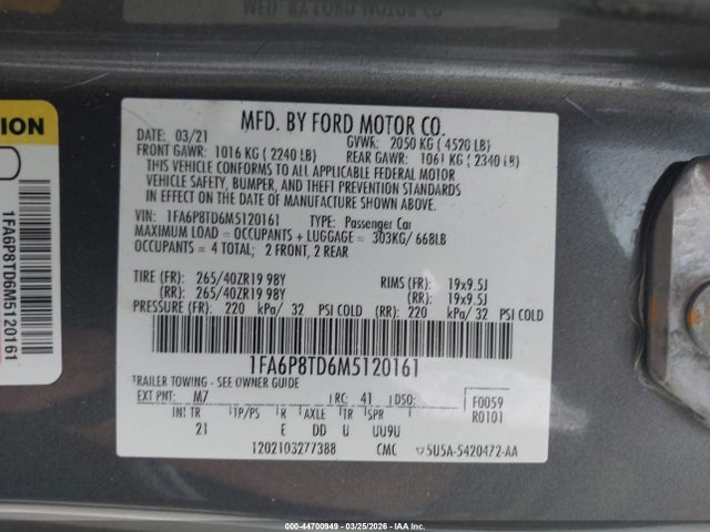 1FA6P8TD6M5120161 Ford Mustang Ecoboost Fastback