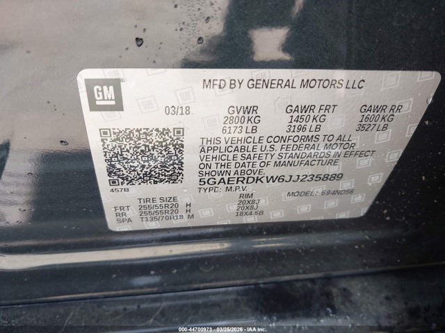 Aukcja sprzedaży 2018 Buick Enclave Avenir, vin: 5GAERDKW6JJ235889, numer aukcji: 44700973
