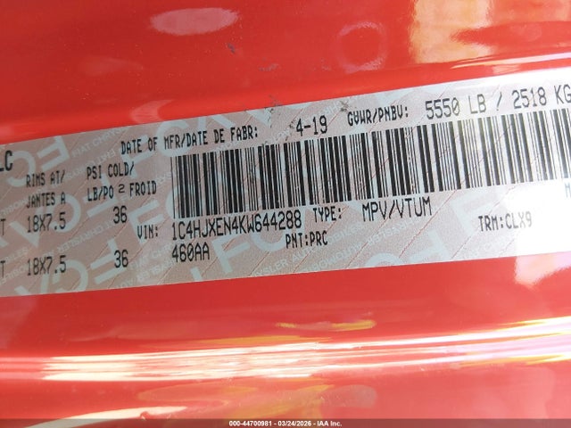 Продаж на аукціоні авто 2019 Jeep Wrangler Unlimited Sahara, vin: 1C4HJXEN4KW644288, номер лоту: 44700981