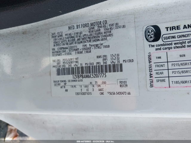 Продажа на аукционе авто 2012 Ford Mustang V6 Premium, vin: 1ZVBP8AM6C5207775, номер лота: 44700983