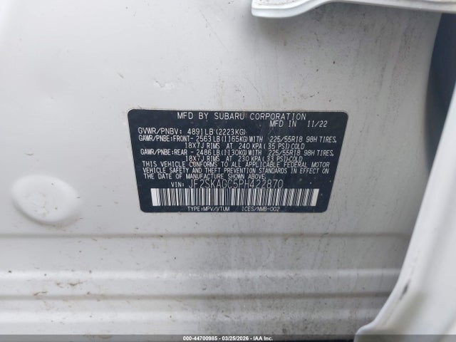 2023 Subaru Forester Sport მანქანა იყიდება აუქციონზე, vin: JF2SKAGC5PH422870, აუქციონის ნომერი: 44700985