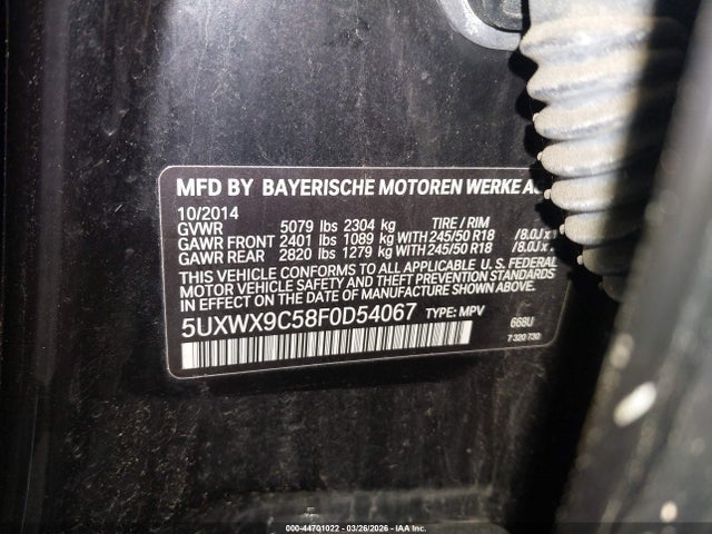 44701022 :رقم المزاد ، 5UXWX9C58F0D54067 vin ، 2015 Bmw X3 Xdrive28i مزاد بيع