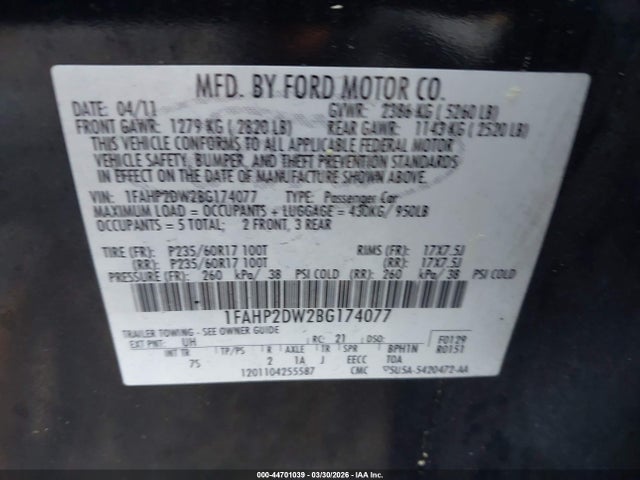 2011 FORD TAURUS 1FAHP2DW2BG174077 Photo 8