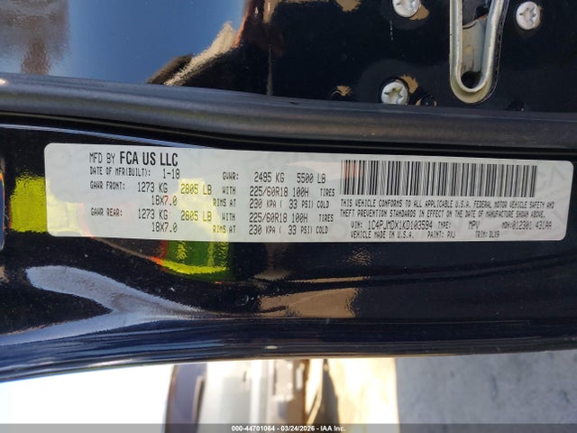 44701064 :رقم المزاد ، 1C4PJMDX1KD103594 vin ، 2019 Jeep Cherokee Limited 4x4 مزاد بيع