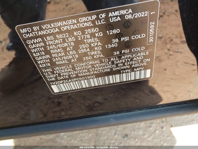 44701069 :رقم المزاد ، 1V2DP2CA2PC501900 vin ، 2023 Volkswagen Atlas 2.0t Se مزاد بيع