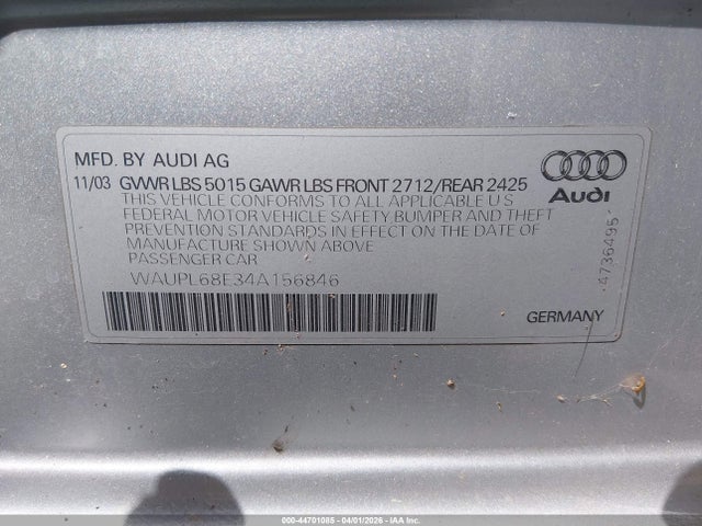 2004 AUDI S4 WAUPL68E34A156846 Photo 8