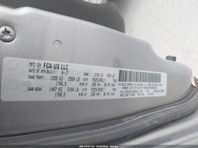 44701135 :رقم المزاد ، 2C4RDGBG1HR856181 vin ، 2017 Dodge Grand Caravan Se Plus مزاد بيع