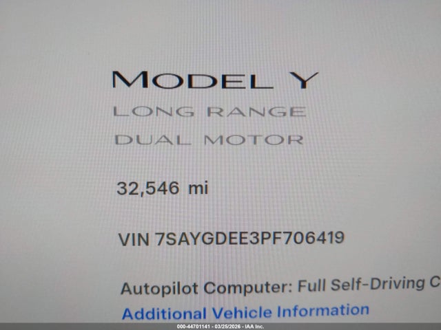 Aukcja sprzedaży 2023 Tesla Model Y Awd/long Range Dual Motor All-wheel Drive, vin: 7SAYGDEE3PF706419, numer aukcji: 44701141