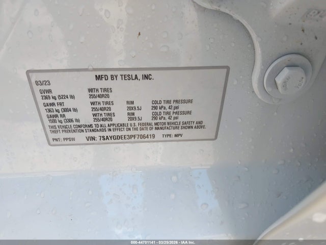 Aukcja sprzedaży 2023 Tesla Model Y Awd/long Range Dual Motor All-wheel Drive, vin: 7SAYGDEE3PF706419, numer aukcji: 44701141