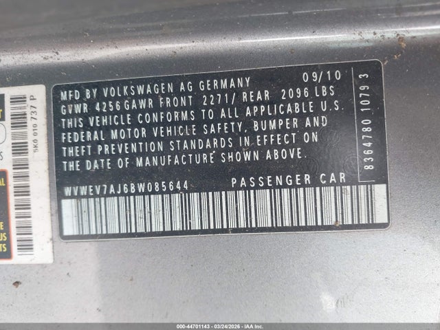 Aukcja sprzedaży 2011 Volkswagen Gti 2-door, vin: WVWEV7AJ6BW085644, numer aukcji: 44701143
