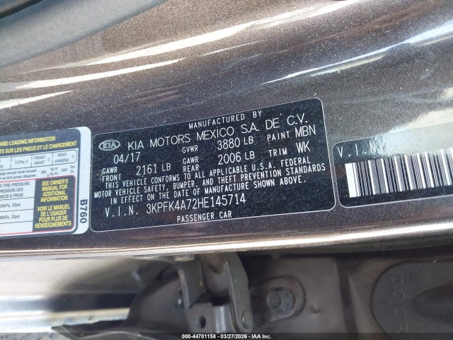 Aukcja sprzedaży 2017 Kia Forte Lx, vin: 3KPFK4A72HE145714, numer aukcji: 44701158