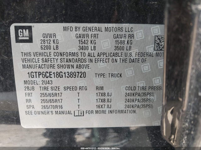 Aukcja sprzedaży 2016 Gmc Canyon Sle, vin: 1GTP6CE18G1389720, numer aukcji: 44701212