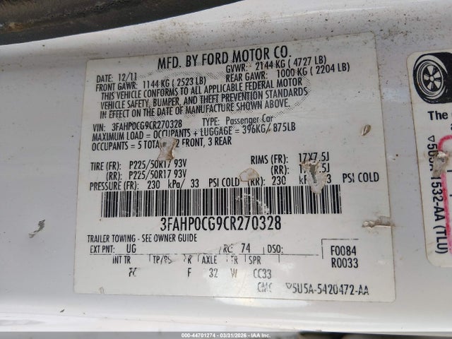 2012 FORD FUSION 3FAHP0CG9CR270328 Photo 8