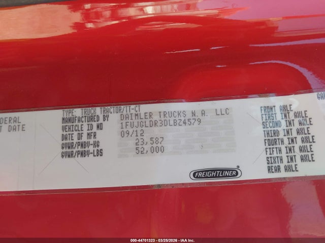 Продаж на аукціоні авто 2013 Freightliner Cascadia 125, vin: 1FUJGLDR3DLBZ4579, номер лоту: 44701323