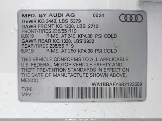 Aukcja sprzedaży 2024 Audi Q5 Premium Plus 40 Tfsi Quattro S Tronic, vin: WA1BBAFY6R2123559, numer aukcji: 44701333