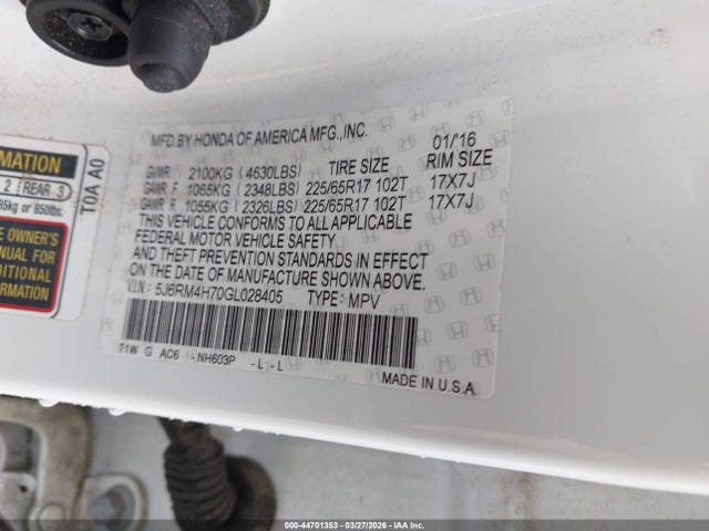 Honda Cr-v Ex-l 2016 5J6RM4H70GL028405 Image 9