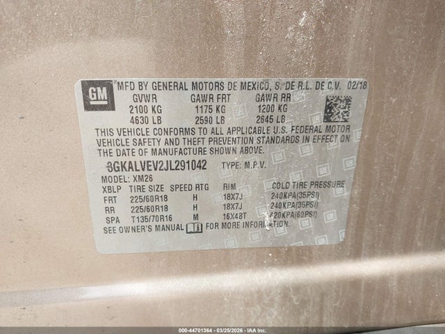 2018 Gmc Terrain Slt მანქანა იყიდება აუქციონზე, vin: 3GKALVEV2JL291042, აუქციონის ნომერი: 44701364