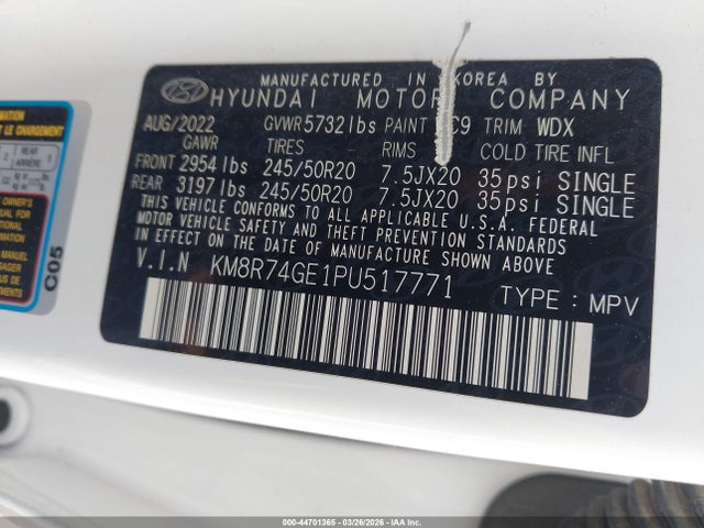2023 Hyundai Palisade Calligraphy მანქანა იყიდება აუქციონზე, vin: KM8R74GE1PU517771, აუქციონის ნომერი: 44701365