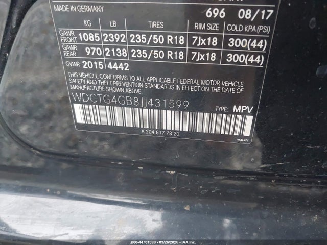 Продажа на аукционе авто 2018 Mercedes-benz Gla 250 4matic, vin: WDCTG4GB8JJ431599, номер лота: 44701399