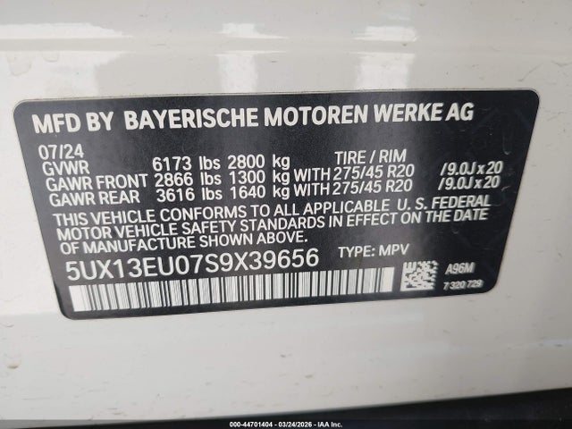 Продаж на аукціоні авто 2025 Bmw X5 Sdrive40i, vin: 5UX13EU07S9X39656, номер лоту: 44701404
