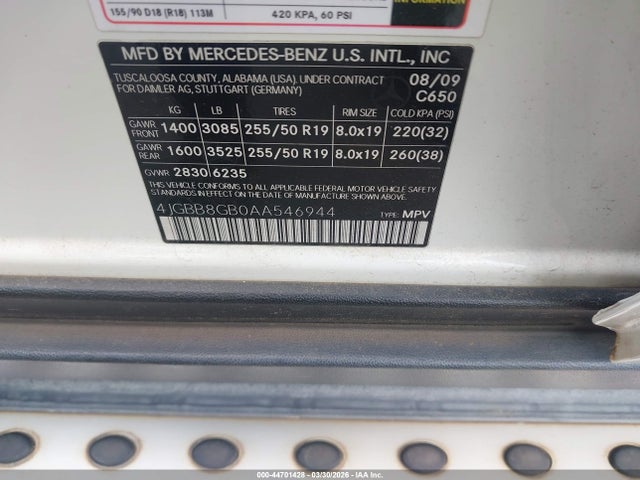 Aukcja sprzedaży 2010 Mercedes-benz Ml 350 4matic, vin: 4JGBB8GB0AA546944, numer aukcji: 44701428