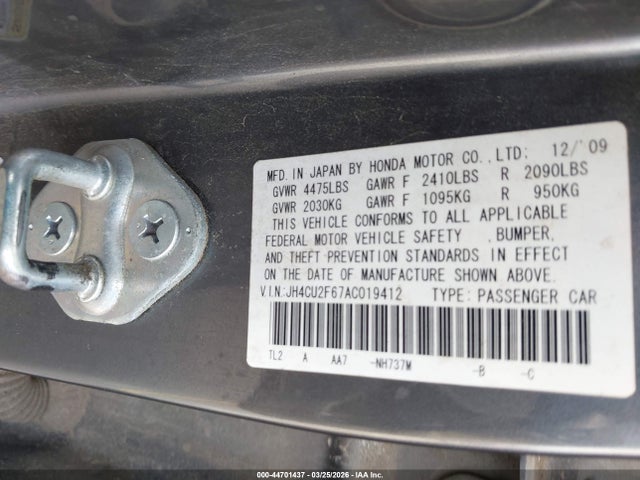 44701437 :رقم المزاد ، JH4CU2F67AC019412 vin ، 2010 Acura Tsx 2.4 مزاد بيع