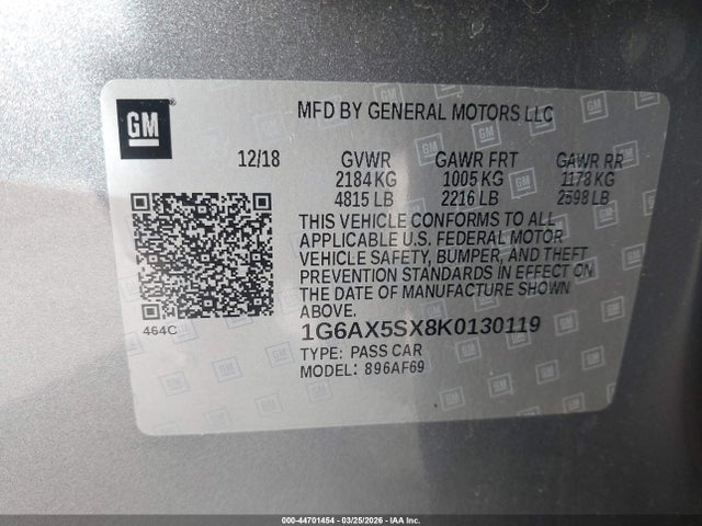 Aukcja sprzedaży 2019 Cadillac Cts Luxury, vin: 1G6AX5SX8K0130119, numer aukcji: 44701454