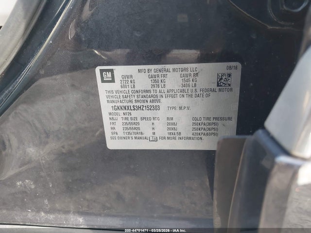 2017 Gmc Acadia Denali მანქანა იყიდება აუქციონზე, vin: 1GKKNXLS3HZ152303, აუქციონის ნომერი: 44701471