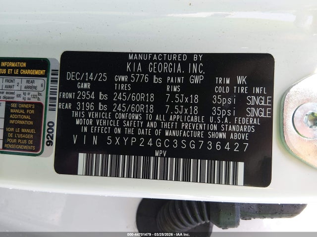 Продажа на аукционе авто 2025 Kia Telluride Lx, vin: 5XYP24GC3SG736427, номер лота: 44701479
