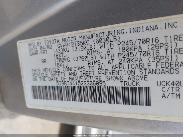 2002 TOYOTA TUNDRA 5TBBT44152S306095 Photo 8