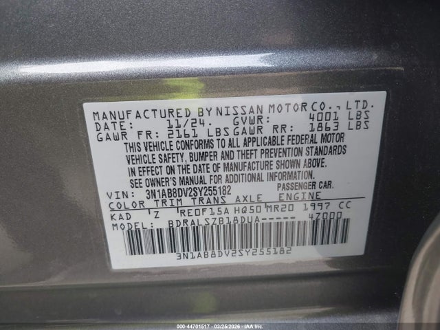 44701517 :رقم المزاد ، 3N1AB8DV2SY255182 vin ، 2025 Nissan Sentra Sr مزاد بيع
