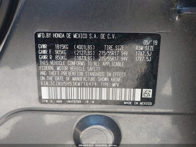 3CZRU5H53KM716474 Honda HR-V EX