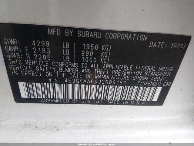 4S3GKAA6XJ3606181 Subaru Impreza 2.0i