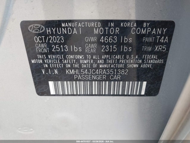44701537 :رقم المزاد ، KMHL54JC4RA351382 vin ، 2024 Hyundai Sonata N Line مزاد بيع