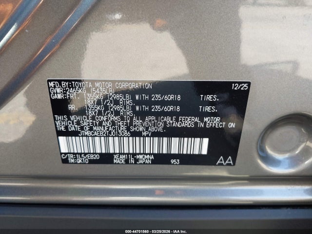 2026 Toyota Bz Xle Plus მანქანა იყიდება აუქციონზე, vin: JTMBCAEB2TJ013086, აუქციონის ნომერი: 44701560