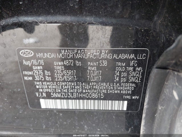 Aukcja sprzedaży 2017 Hyundai Santa Fe Sport 2.4l, vin: 5NMZU3LB1HH008615, numer aukcji: 44701577