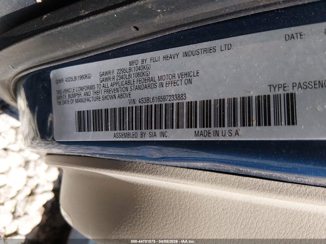 44701578 :رقم المزاد ، 4S3BL616597233883 vin ، 2009 Subaru Legacy 2.5i مزاد بيع
