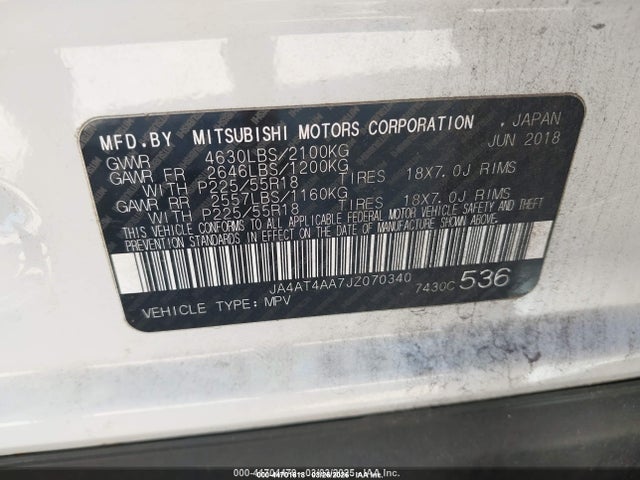 Продаж на аукціоні авто 2018 Mitsubishi Eclipse Cross Le, vin: JA4AT4AA7JZ070340, номер лоту: 44701618