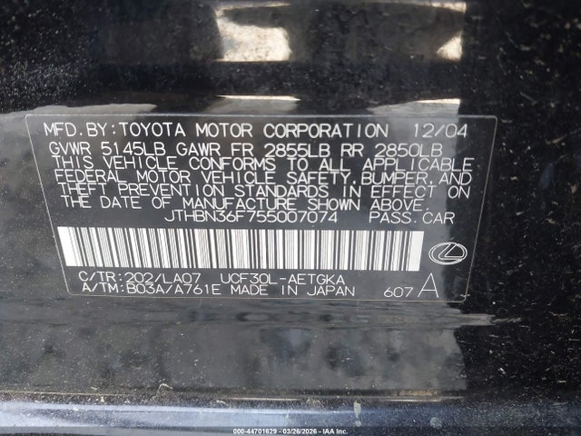 Продаж на аукціоні авто 2005 Lexus Ls 430, vin: JTHBN36F755007074, номер лоту: 44701629